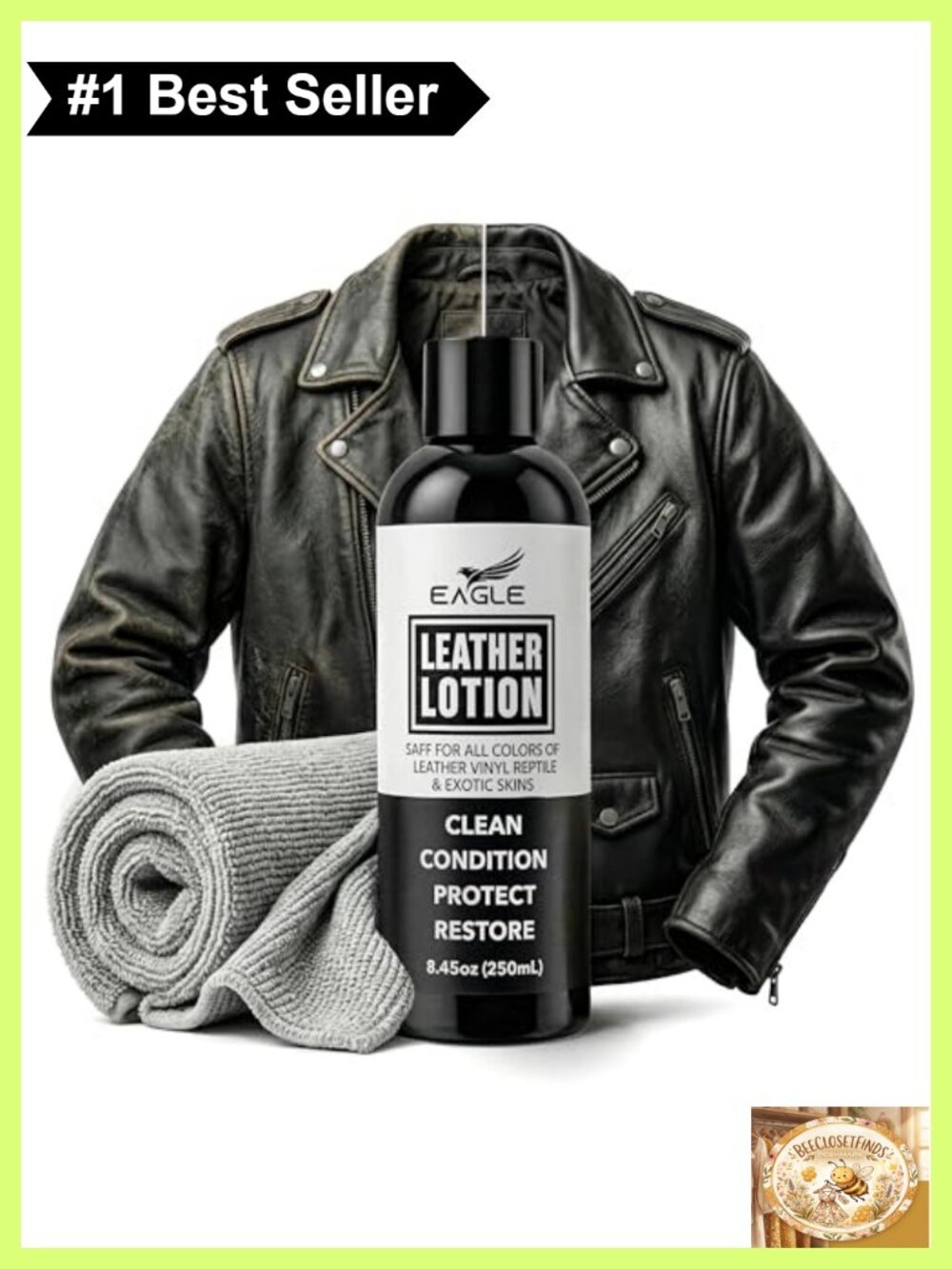 Leather Conditioner Lotion with Cloth for Jackets Boots Purses Bags Lanolin